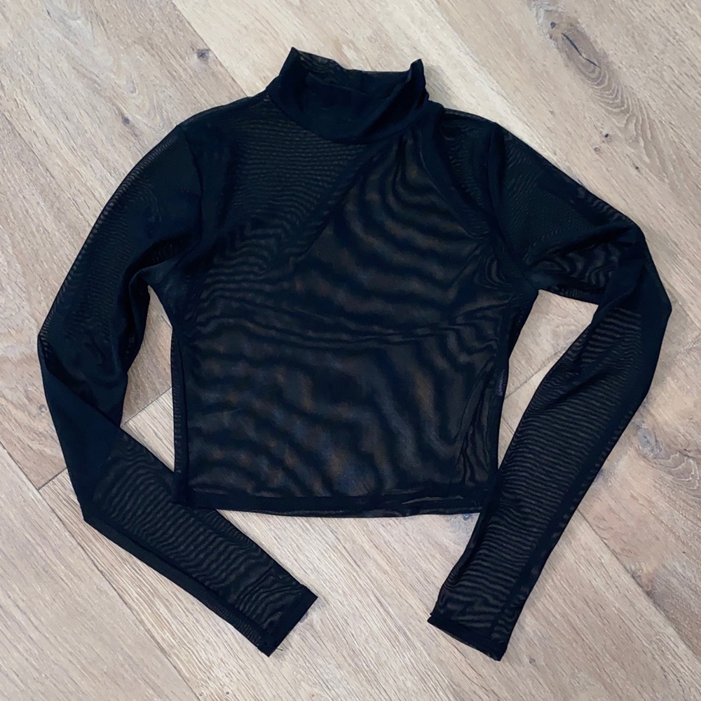 Forever 21 Black Mesh Long Sleeve Crop Top